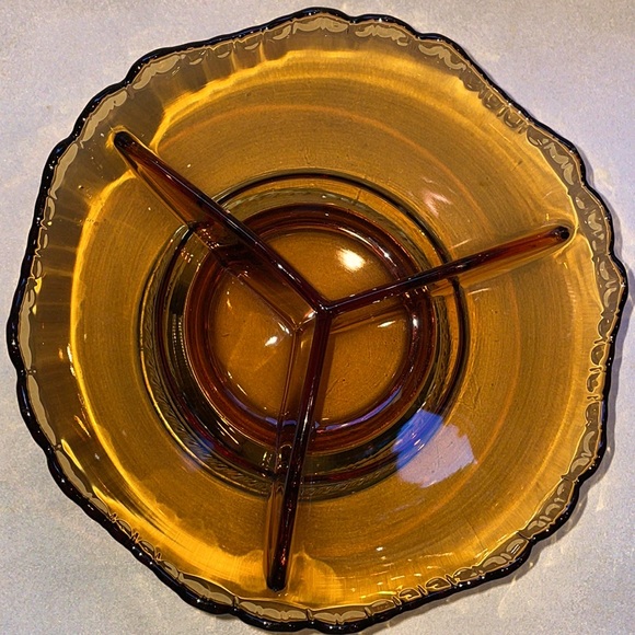 Farber Bros Krome Kraft 3 Part Divided Dish Vintage Amber Excellent Condition - Picture 2 of 6